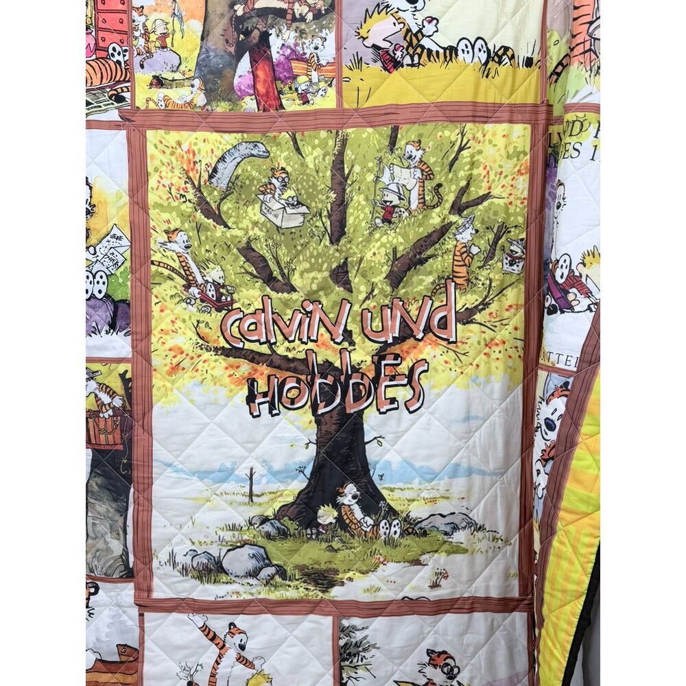 Calvin & Hobbes Quilted Blanket Bedspread 70x72 Comic Cartoon Character